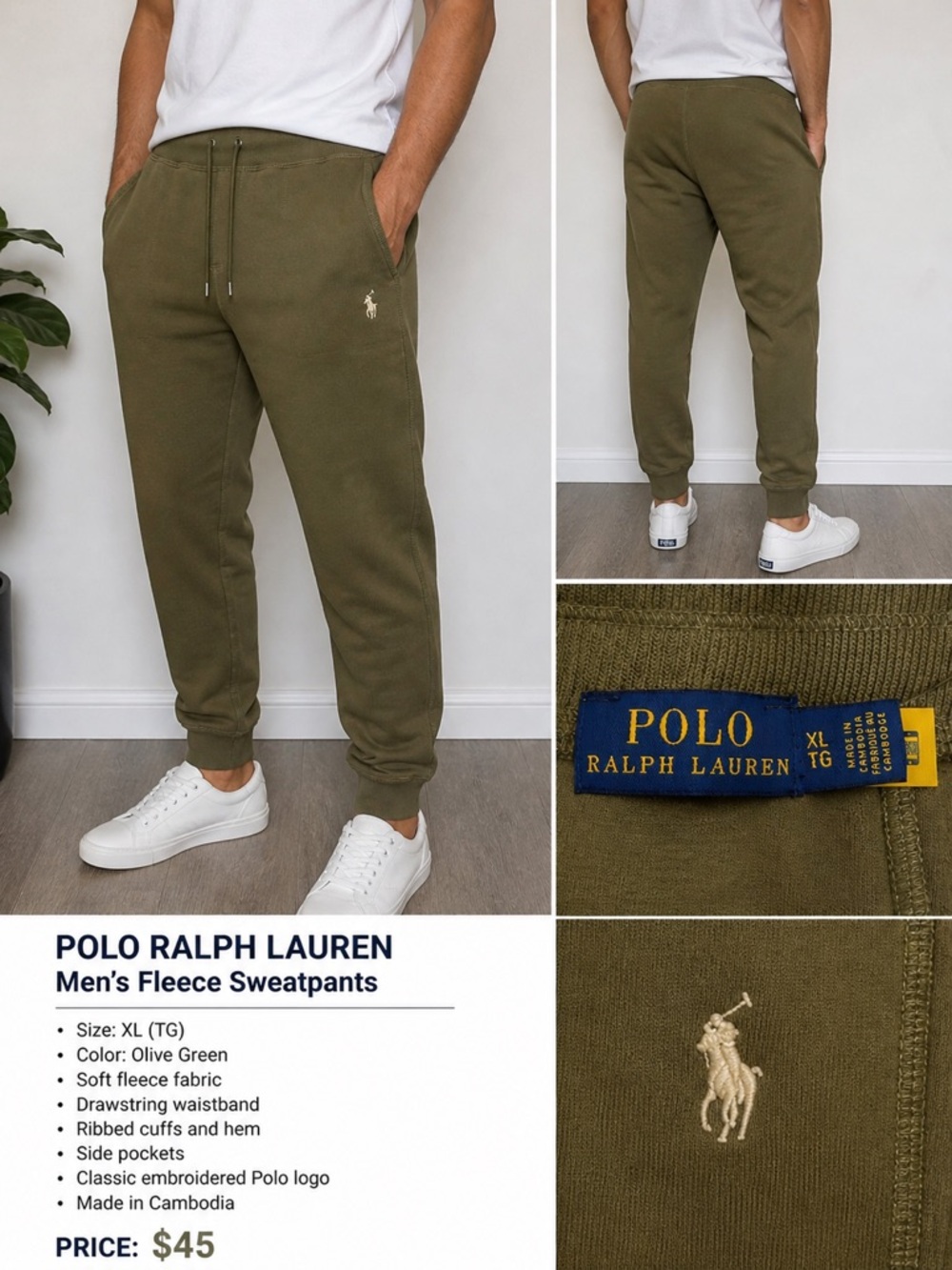 Ralph Lauren Olive Green Fleece Joggers